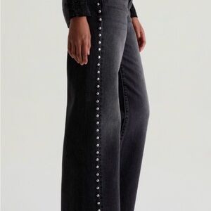 AG Adriano Goldschmied Gray Wide-Leg Jeans with Pearl Accents